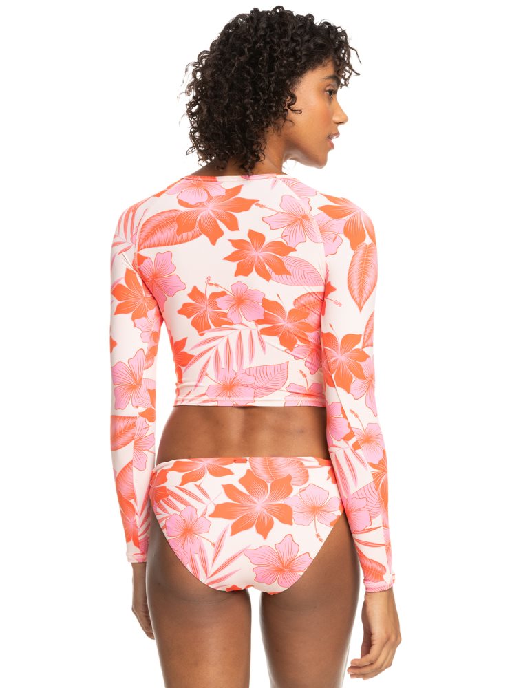 Rashguards Roxy Crop Top Cropped Long Sleeve Blanche Orange Rose Femme | XWO-99026208