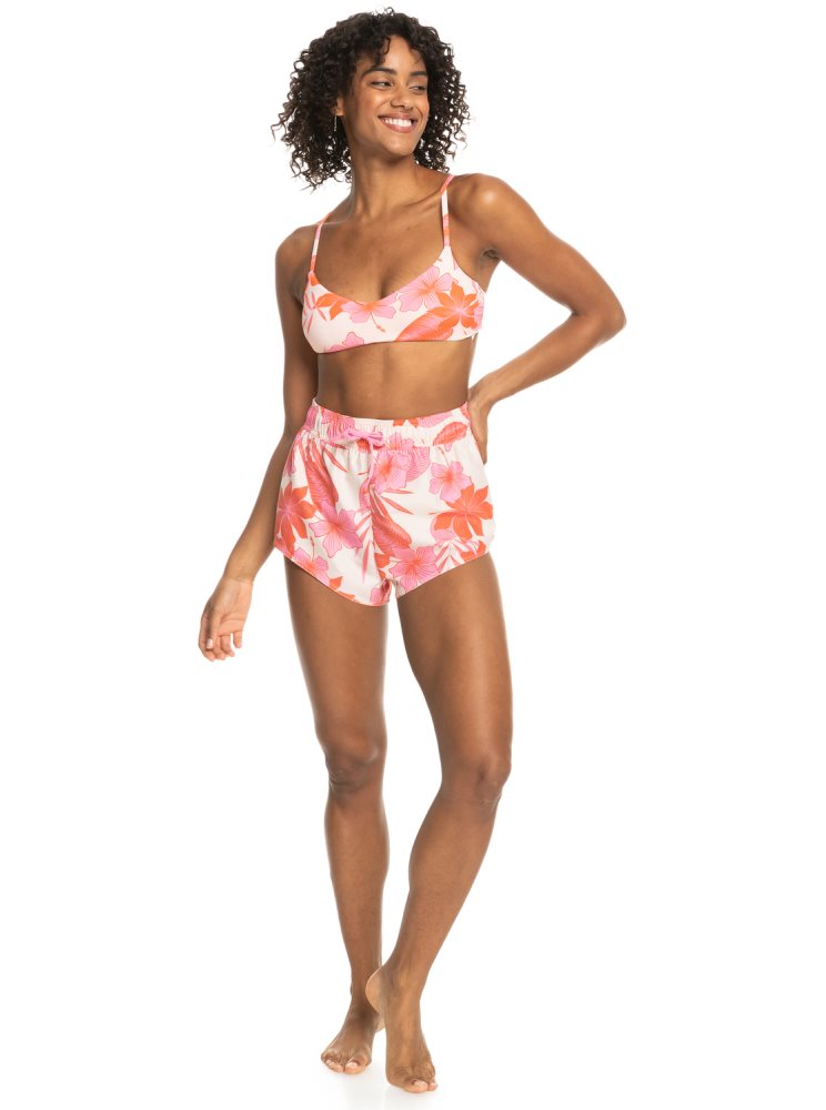 Shorts De Bain Roxy New Mode Blanche Orange Rose Femme | DCG-68726247