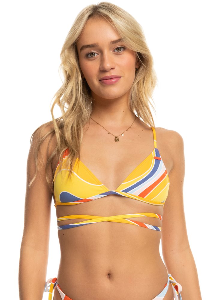 Hauts De Bikini Roxy Palm Cruz Triangle Jaune Bleu Femme | JVE-81849819