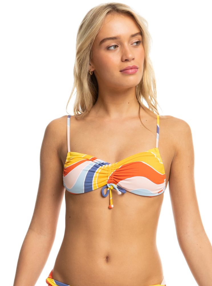 Hauts De Bikini Roxy Palm Cruz Bralette Jaune Bleu Femme | RMB-58433039