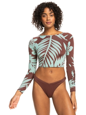 Rashguards Roxy Crop Top Long Sleeve Chocolat Femme | OUZ-80630849