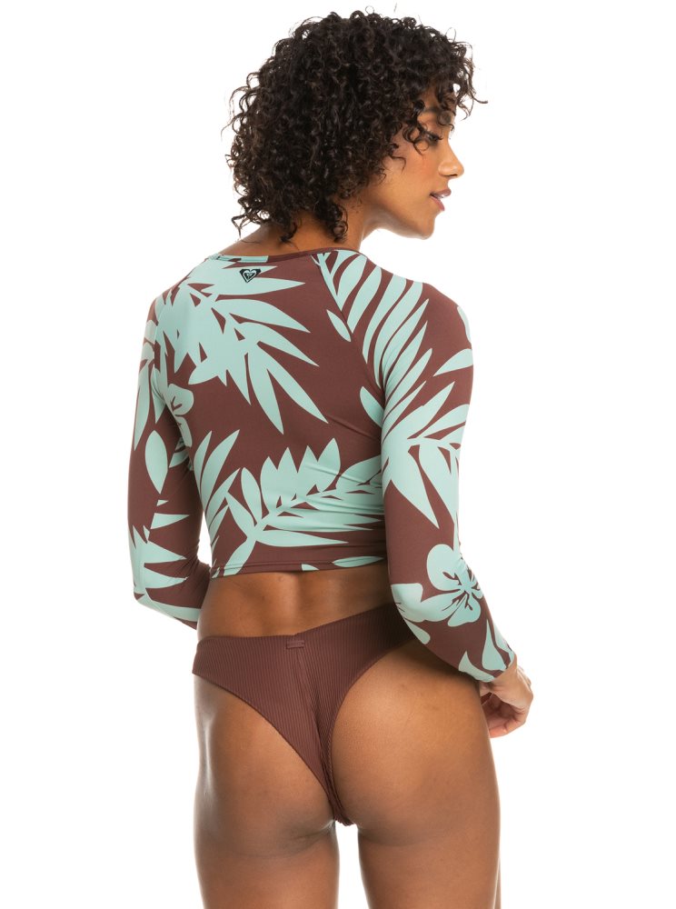 Rashguards Roxy Crop Top Long Sleeve Chocolat Femme | OUZ-80630849