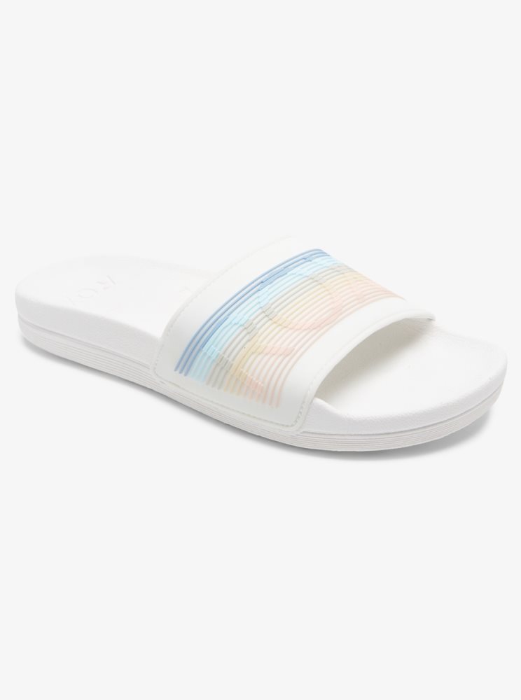 Sandales Roxy Slippy D'eau-Friendly Blanche Stripes Femme | HLK-67009758